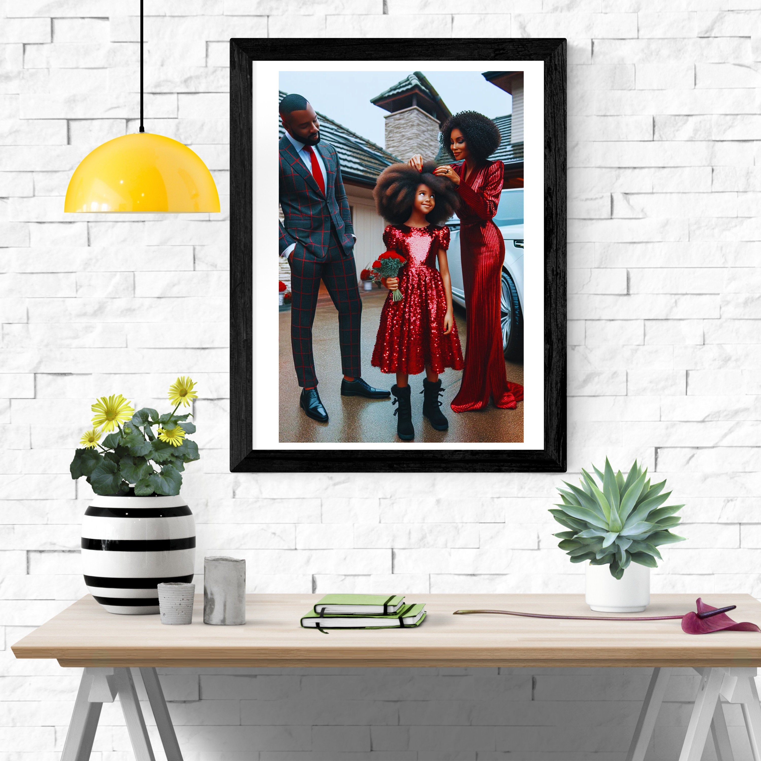 VALENTINE BLACK FAMILY - African Family Art, Downloadable Family Art, Digital Wall Art, Dad Daughter Art, Sublimation, Dad Daughter Gift