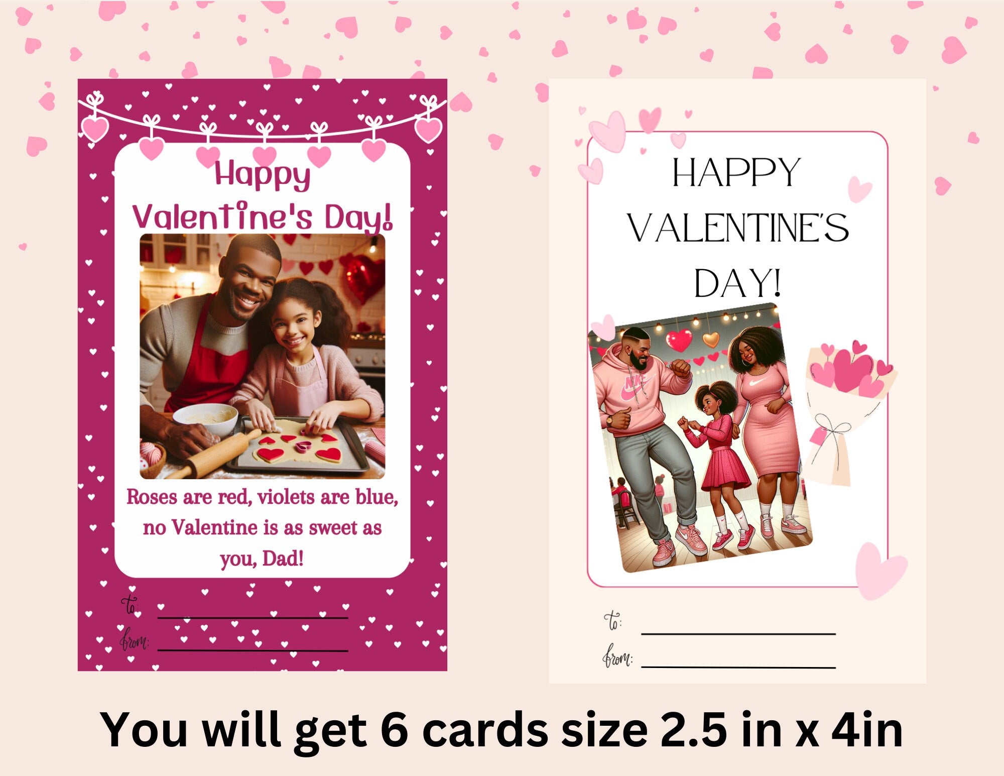 VALENTINE PRINTABLE CARD, Dad Valentine Gift, Daughter Gift, Black Father gifts, Daddy's Valentine, Black Dad, Girl Dad Gift, First Time Dad, Pink Hearts, White Hearts
