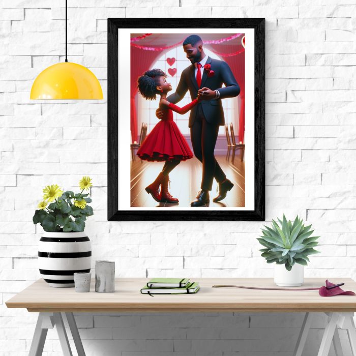 Joyful Dad and Girl Celebration Art, Valentine's Day Illustration, Printable Wall Decor, Happy Party Scene Digital Art, Home Styling, Ai Art