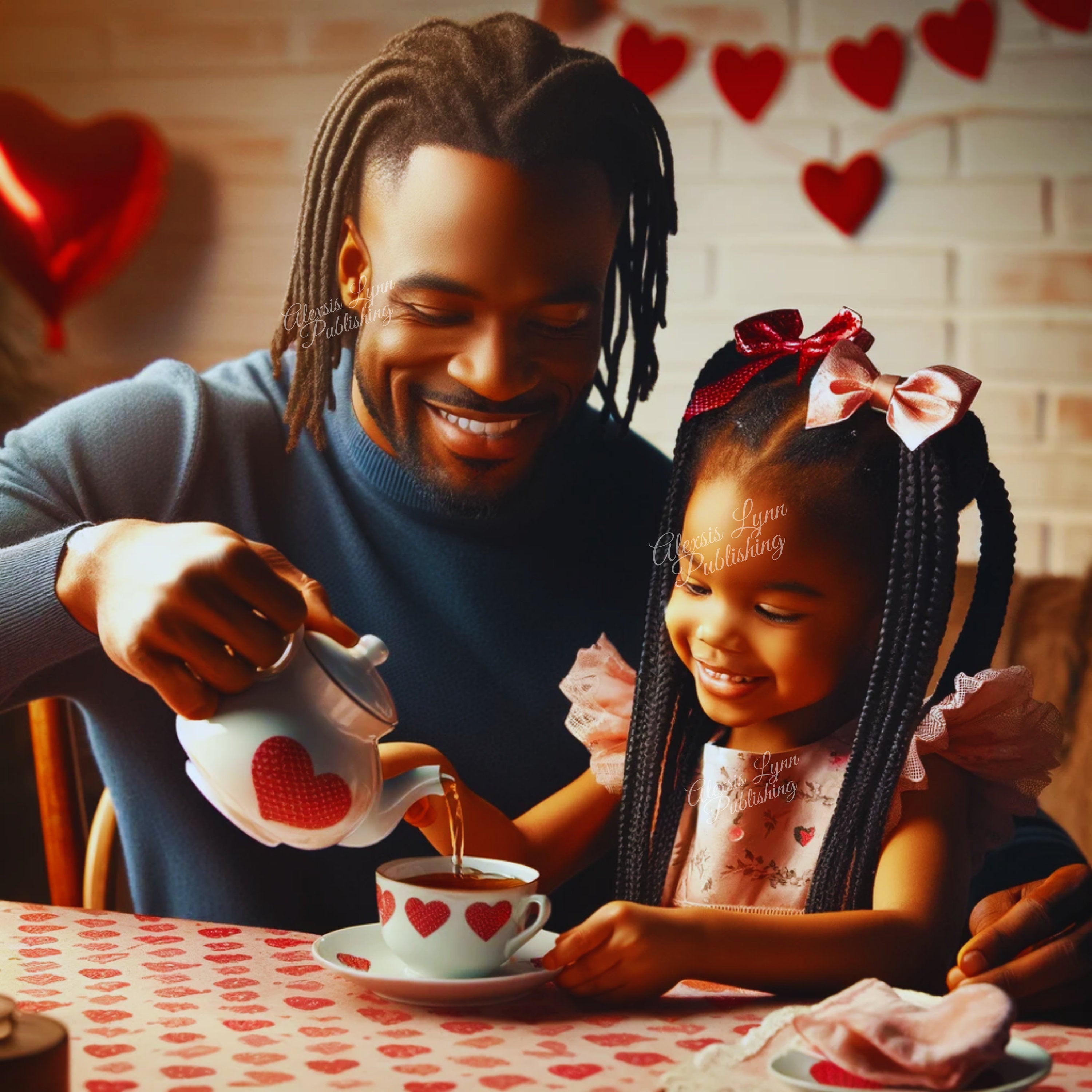 Daddy-Daughter Moment Art Print , African American Family Illustration , KDP Journal Reflection Poster, Modern Home Decor, Digital Artwork, Valentine’s Day